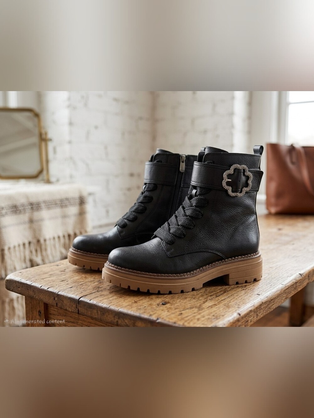 Sam & Libby Samantha Embellished Black Leather Combat Boots Sz 8